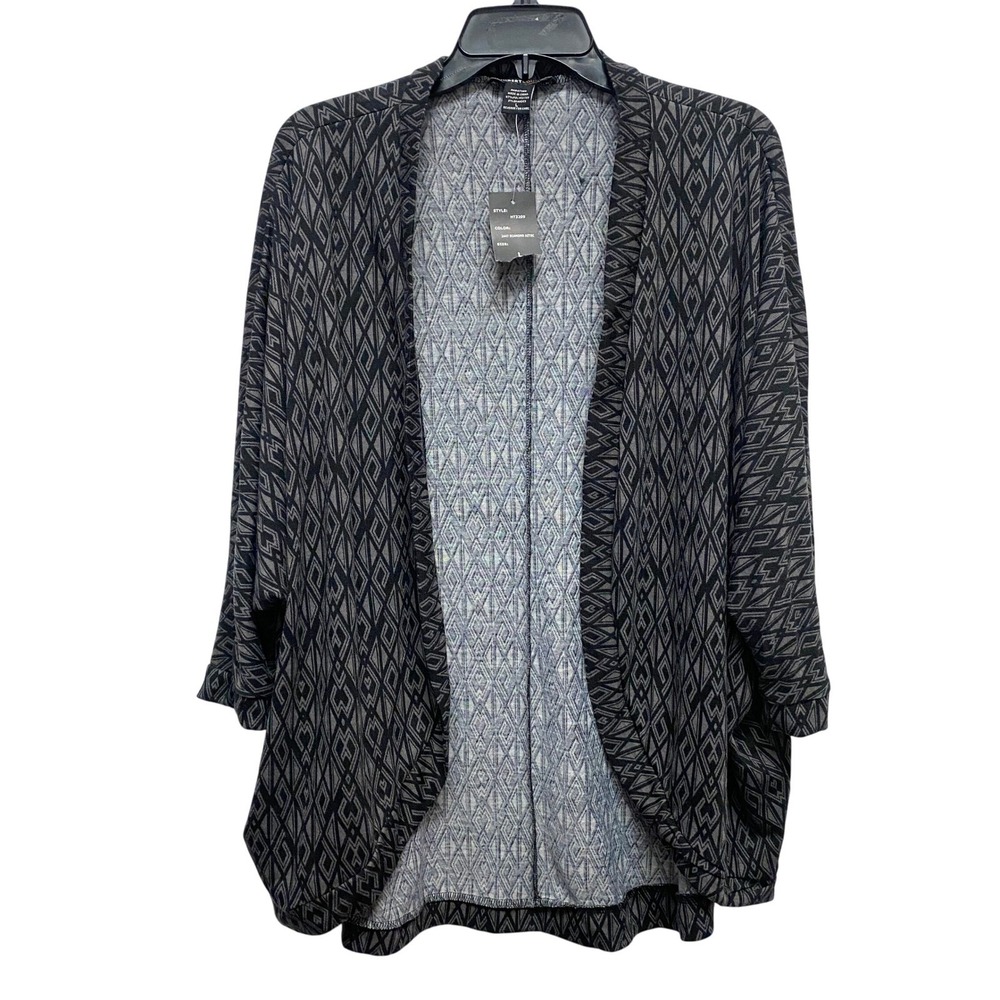 Robert Louis Diamond Aztec Print Open Front Cardigan  Grey L‎ Office Work Adult